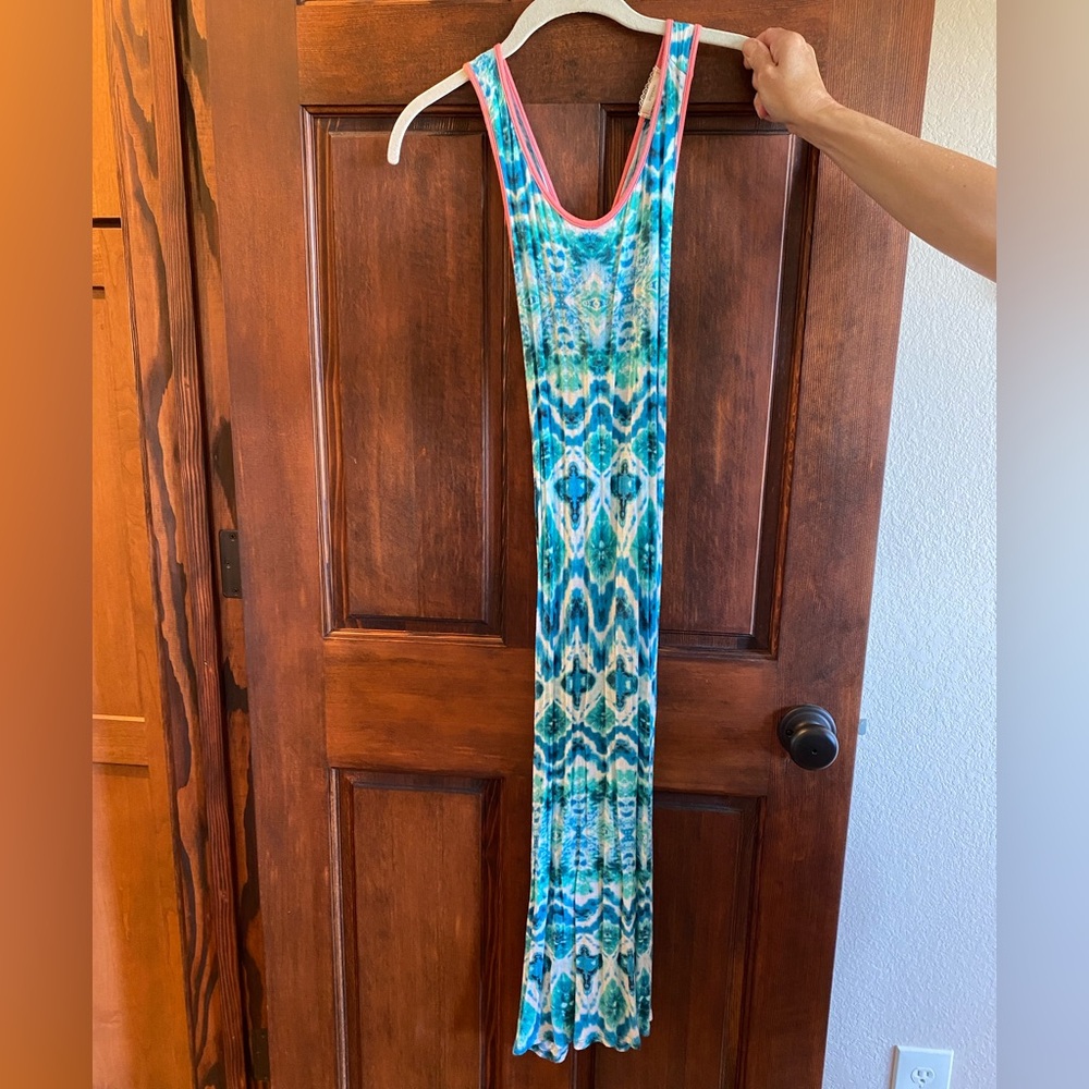 Soprano Blue and Pink Patterned Girls Maxi Dress